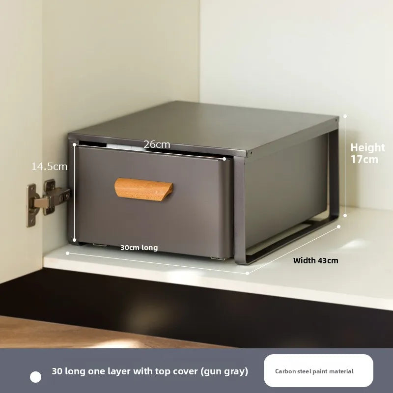 Multi-functional Kitchen Lower Sink Shelf Seasoning Dishes Pull-out Storage Box Sink Storage Rack Cabinet Pull Basket Layer Rack Oasis Select Grey B-1-30