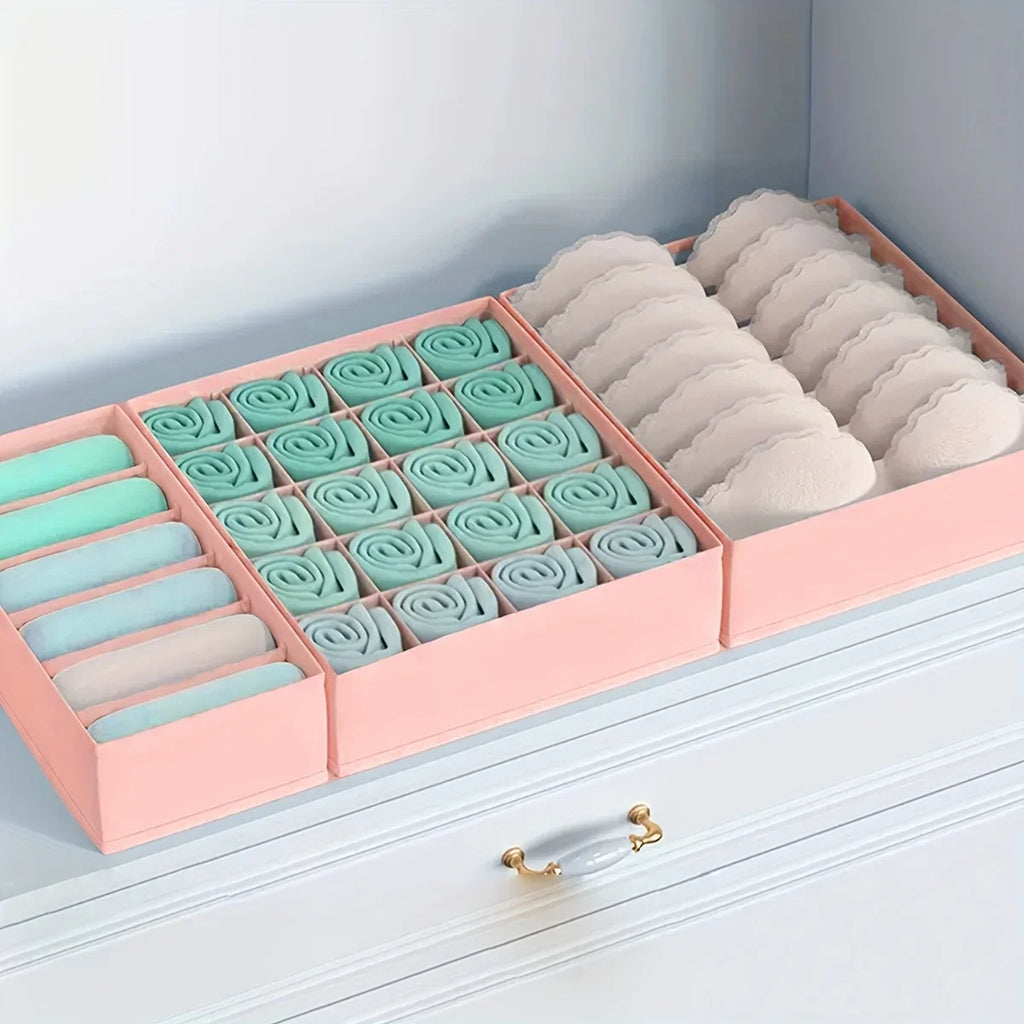 3pcs Space Saving Underwear Organizer, Multi-Compartment Drawer Storage Box for Bras/Panties/Socks, Bedroom Closet Organizer Oasis Select