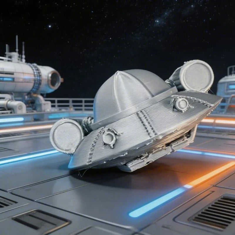 Retro Sci-Fi Spaceship Figurine Desktop Ornament UFO Mini Model DIY Paintable Decor Space Themed Projects Alien Craft Decoration Oasis Select