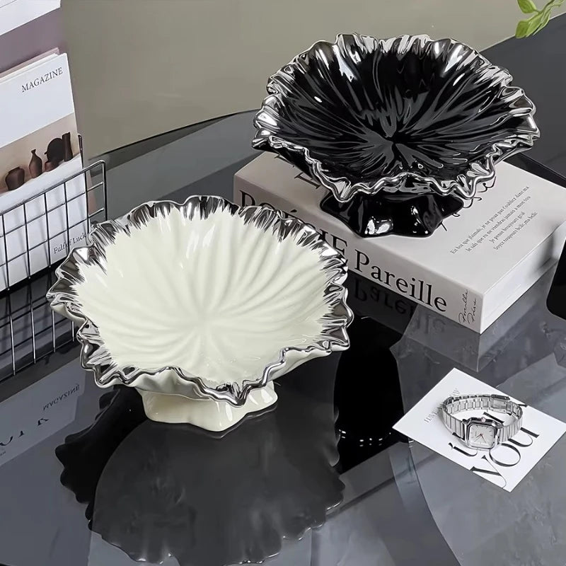 Ceramic High-end Fruit Tray Living Room Coffee Table Home Light Luxury Creative Lotus Leaf Candy Tray Oasis Select