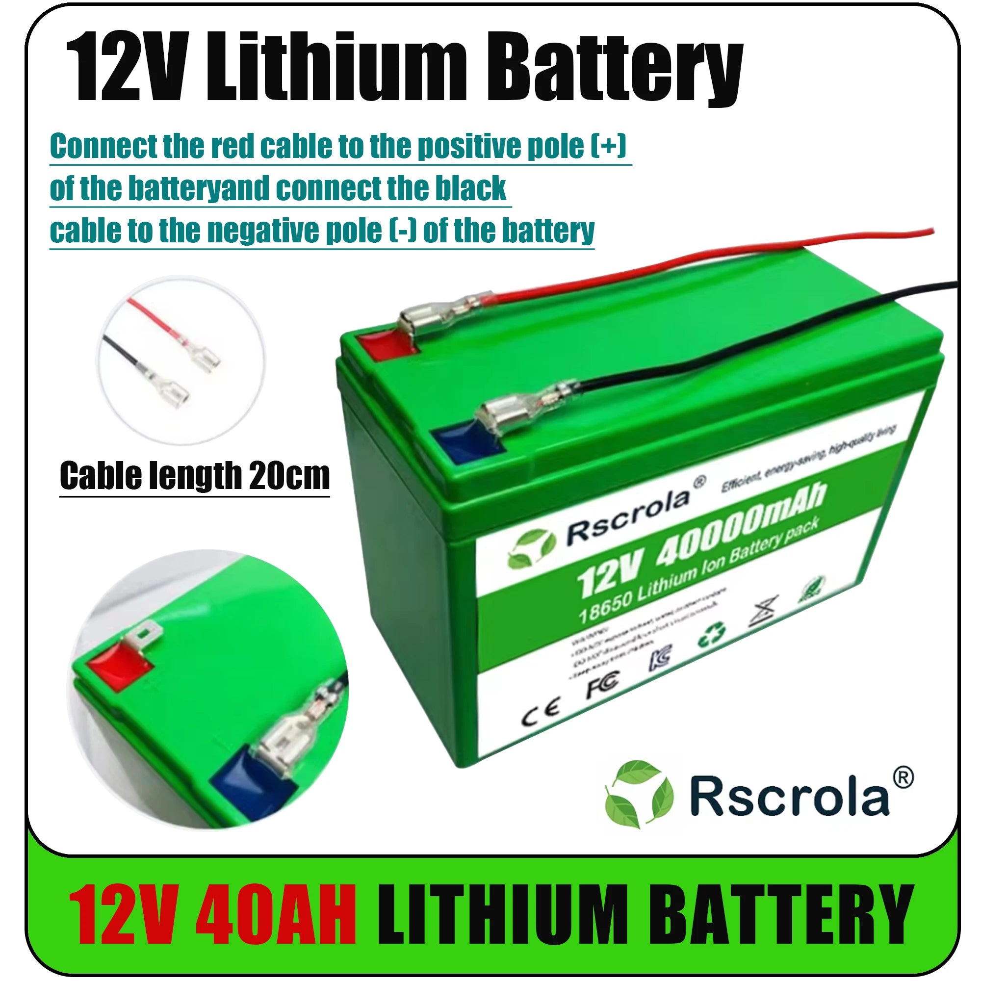 12V Li-ion 40Ah 30Ah 20Ah 18650 Lithium Rechargeable Battery Pack for Sprayer Kids Electric Toy Car Scale Access Control+Charger Oasis Select