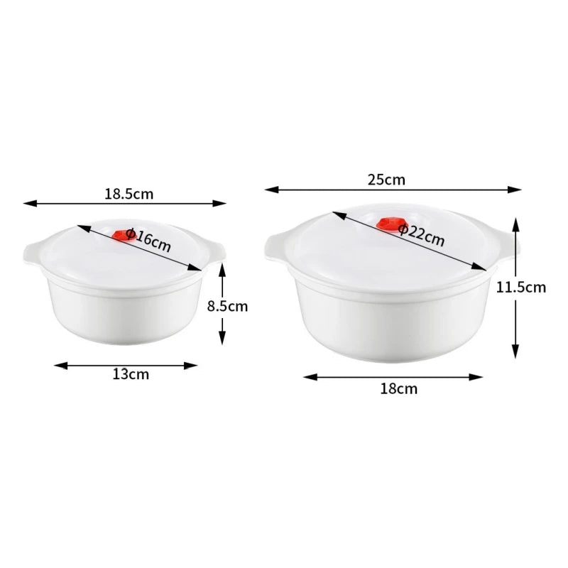 2Pcs Two Ear Round Microwave Lunch Box Household Plastic Heating Fresh Keeping Box With Lid Steamed Bun Instant Noodles Bowl Oasis Select S and L