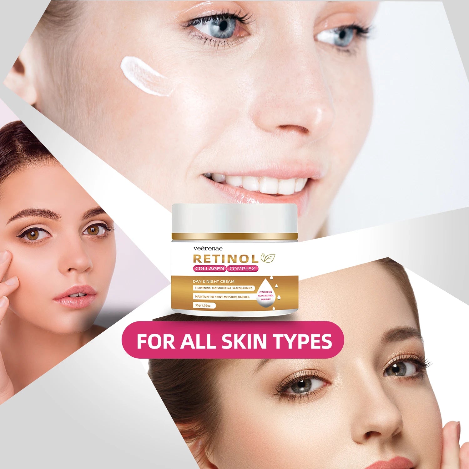 Veérenae Retinol Collagen Cream – Alcohol-Free 24H Moisturiser Retinol Face Cream Oasis Select