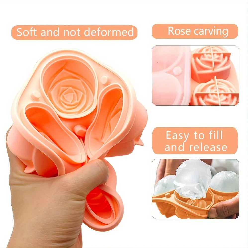 1pc Rose Shape Ice Cube Mold 4 Grids, Multifunctional Tray for Chocolate Jelly Candy Ice, DIY Party Supplies for Kitchen Bakery Oasis Select