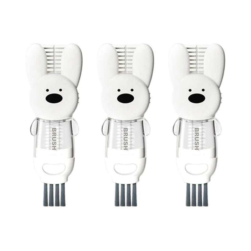 WISH 3Pcs 3-In-1 Lid Brush Multi-Functional Cleaning Brush Bottle Nipple Rim Fluted Cup Brush Oasis Select White