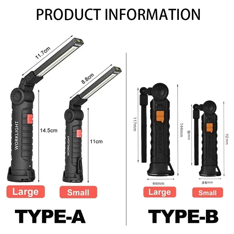 New Portable COB LED Flashlight USB C Rechargeable Work Light Magnetic Lantern Hanging Lamp with Built-in Battery Camping Torch Oasis Select