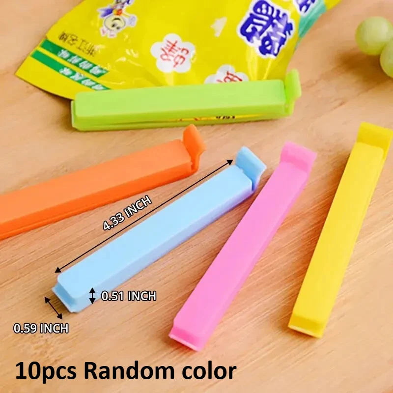 10Pcs Food Bag Clips,Plastic Sealing Clips for Kitchen Storage, Reusable Snack Bag Sealer Clamps,Airtight Food Saver Accessories Oasis Select 10pcs Random colorr