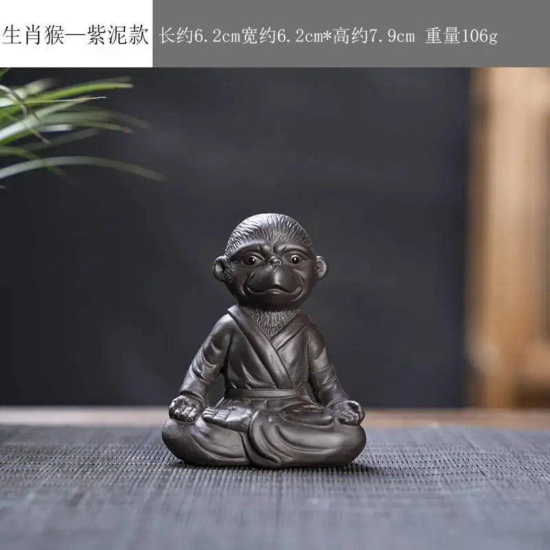 Zisha Twelve Zodiac Creative Tea Pet Ornaments Nurturable Tea Play Tea Accessories Cute Zodiac Small Ornaments Oasis Select Purple Clay x Monkey