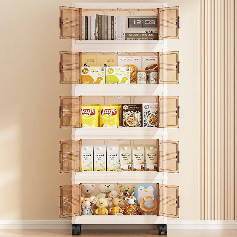 Foldable 55cm Width Plastic Storage Box Wheeled Multi-layer Clothing Cabinet Organizer for Books/Kitchen Supplies/Wears Oasis Select