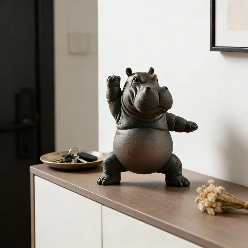 Creative Yoga Hippo Statue Handcrafted Resin Meditation Hippopotamus Figurine Cute Art Sculpture For Home Living Room Bedroom Oasis Select