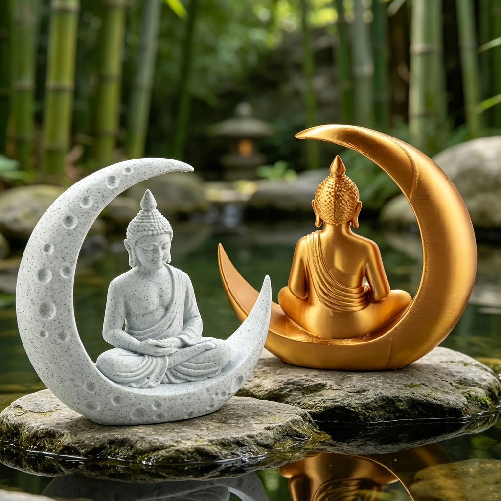 Moon Buddha Statue Home Meditating Buddha Figurine for Zen Garden Home Desktop Decor Spiritual Ornament YogaSpace Spiritual Gift Oasis Select