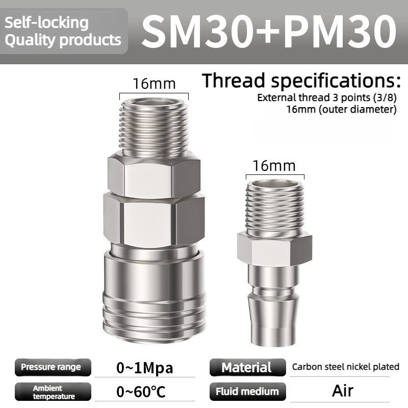 Pneumatic Fitting C Type Self-locking Quick Coupling Connector Coupler SP PP SM PM SH PH SF PF 10 20 30 40 For Air Compressor Oasis Select SM30 and PM30 Self locking