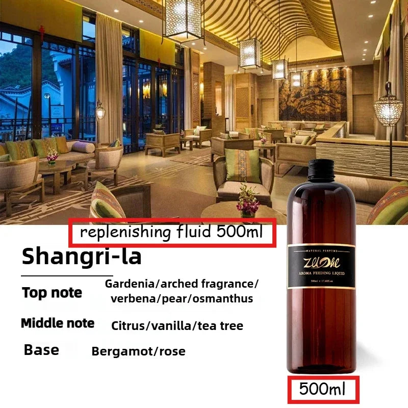 Flameless Home Fragrance Zuohe Hilton Shangri-La Freesia Lavender Aromatherapy Oil with Reed Diffuser Stick Liquid Air Freshener Oasis Select 500ml-Shangri-La 200ml