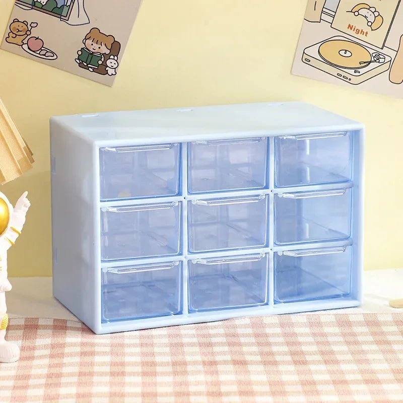 Desktop 9 Grid Storage Boxes Organizer Transparent Small Drawer Partitioned Student Desk Wall-mounted Sundries Storage Box Cute Oasis Select blue