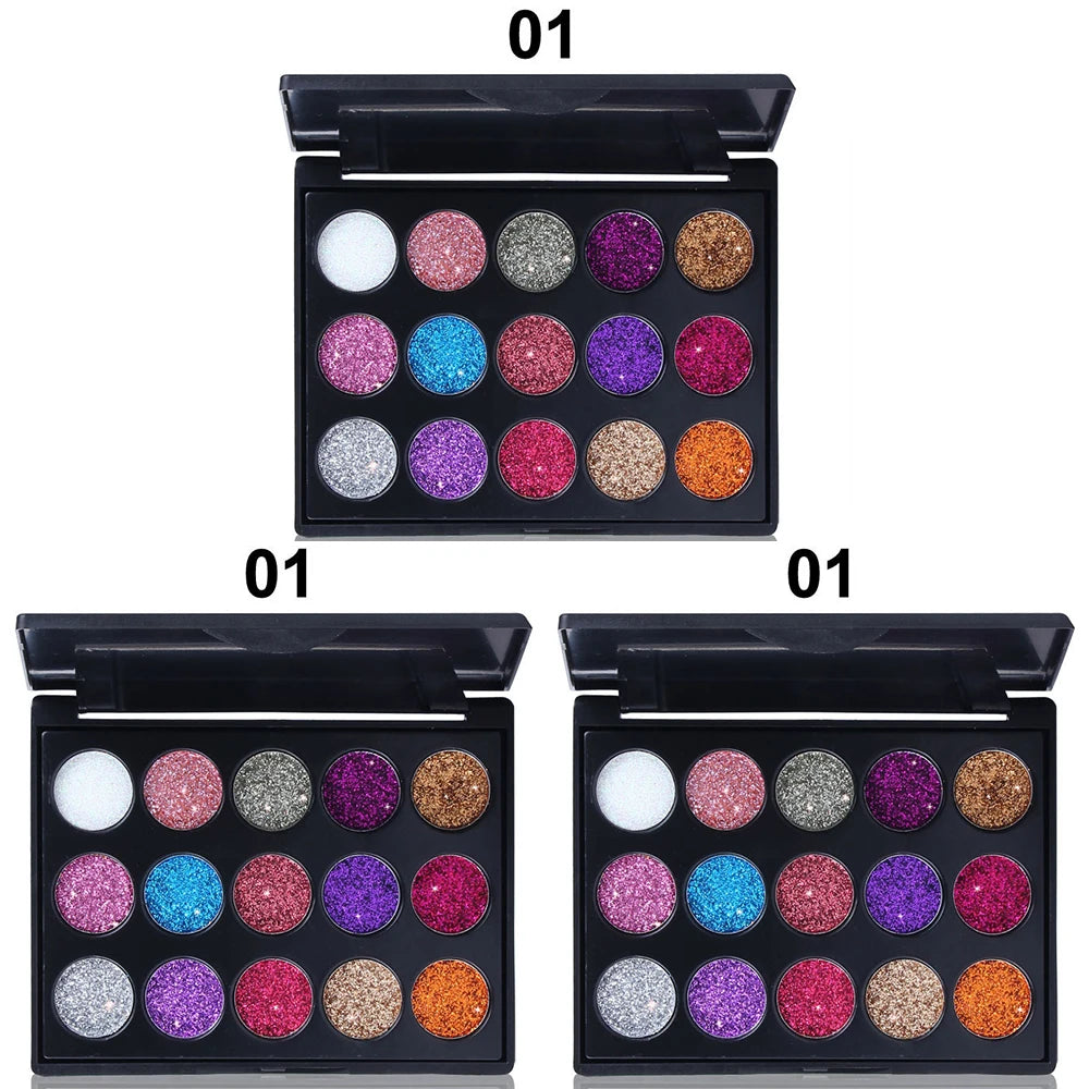 CmaaDu 15 Colors Gold Scallion Powder Diamond Glitter Eyeshadow Tray Shimmering Dazzling Universal Waterproof Easy to Color Oasis Select 3 Sets-01