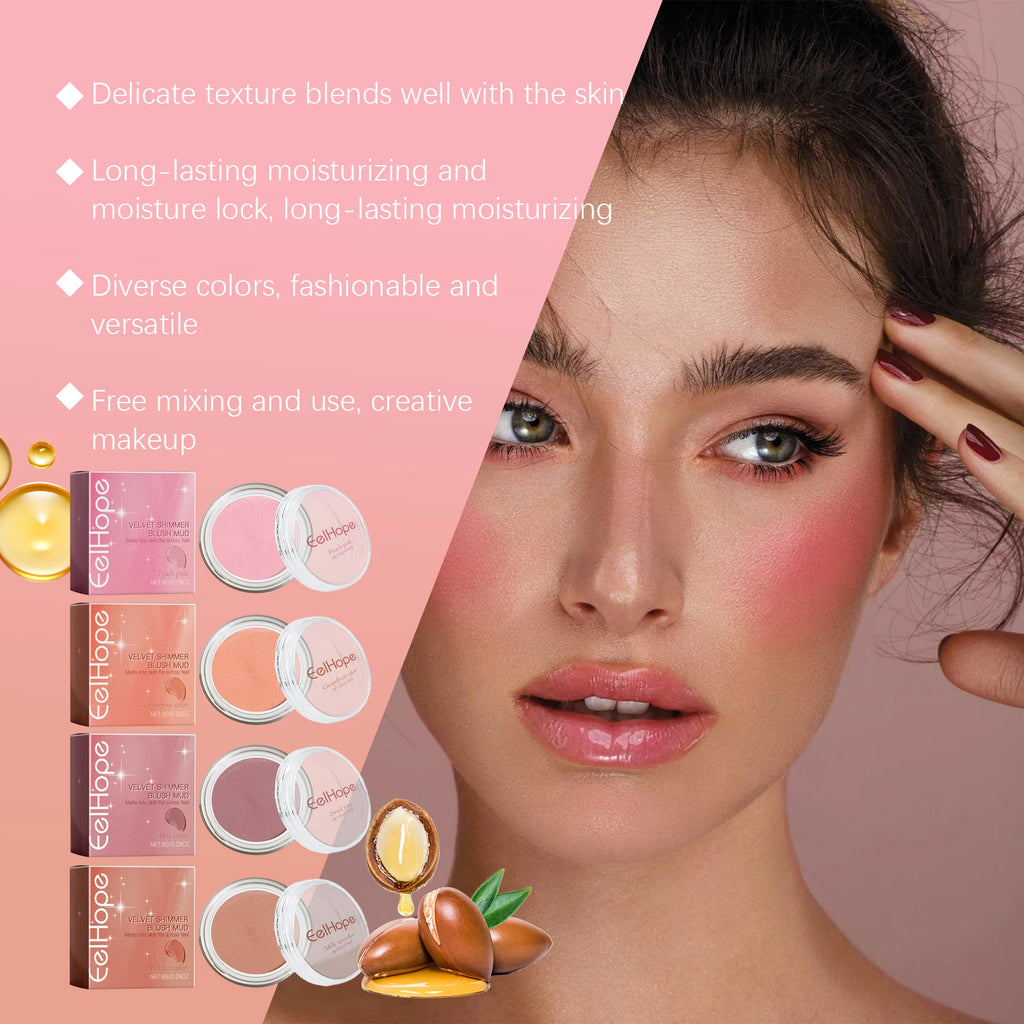 EELHOPE Velvet Shimmer Blush Mud Long-Lasting Moisturizing Blendable Blendable Cheek Color Professional Makeup Powder Pink Cream Oasis Select