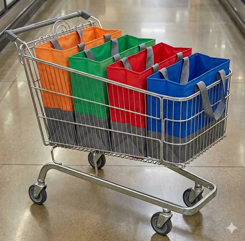 4pcs Reutiliza Bolsas De Compras De Comestibles De Colores Para Compras En Supermercados Y Almacenamiento En El Hogar Oasis Select
