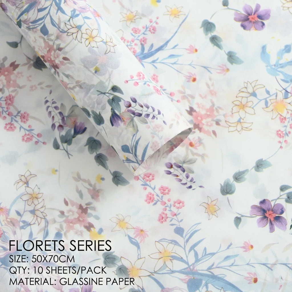10-Sheet Vintage Floral Tissue Paper for Bouquets & Gift Wrap