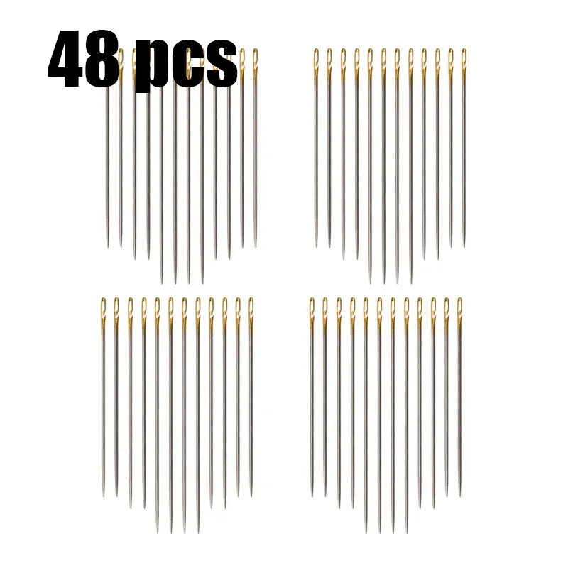 12/24/36pcs Self-Threading Sewing Needles Stainless Steel Quick Blind Threading Needle Stitching Pins DIY Punch Needle Threader Oasis Select 48pcs