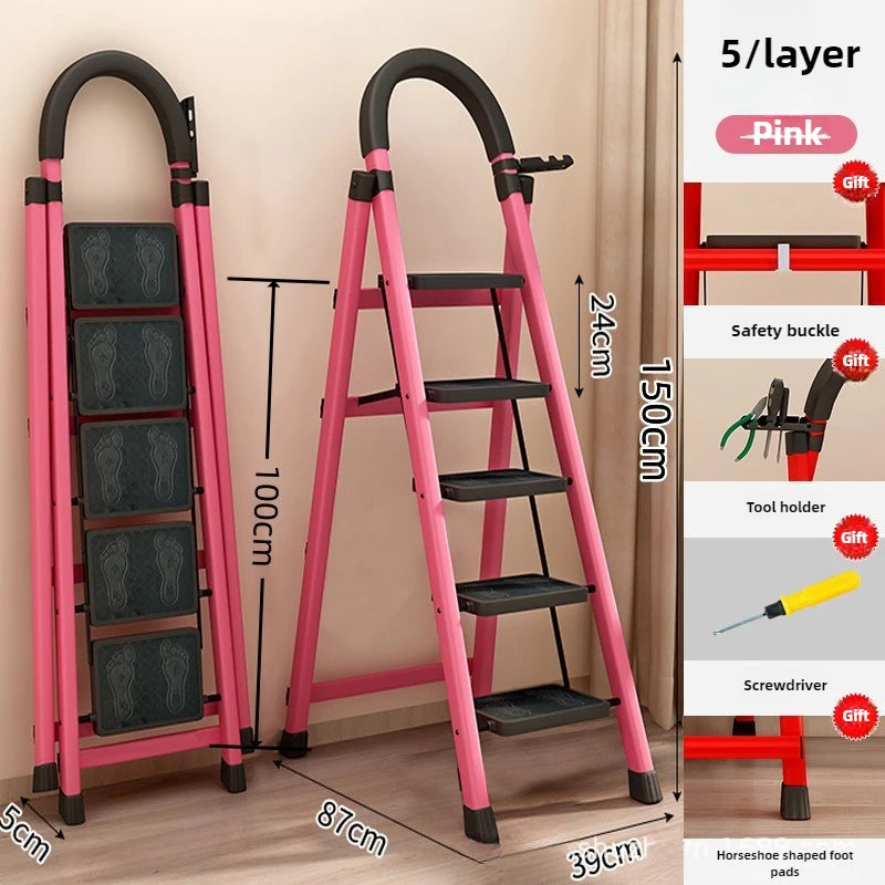 Ladder, zigzag ladder, folding ladder, three four five six step ladder, thickened carbon steel engineering ladder Oasis Select Pinkfivestep