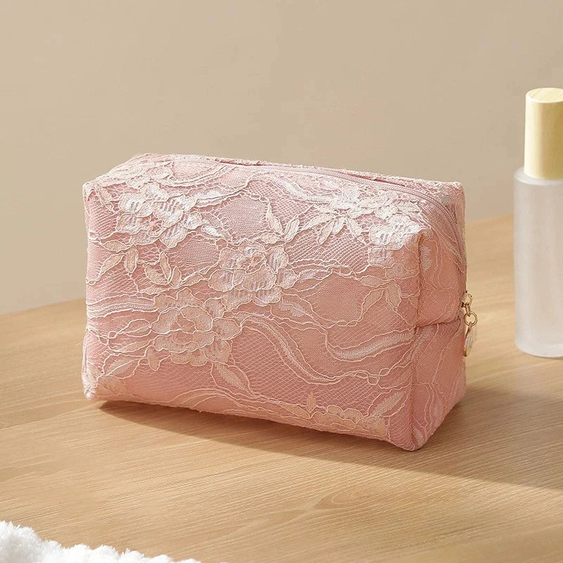 Lace Mesh Women's Makeup Bag Large Capacity Cosmetic and Jewelry Organizer Bag Zipper Square Portable Toiletry Bag Makeup Case Oasis Select