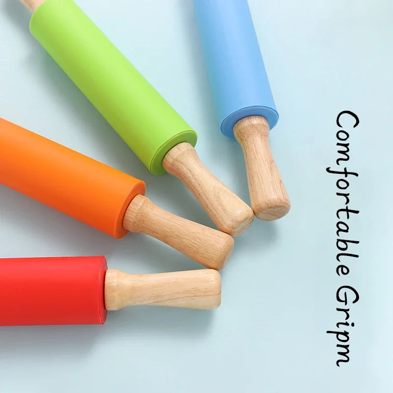 Non-Stick Silicone Rolling Pin Wooden Handle Pastry Dough Flour Roller Kitchen Cooking Baking Tool For Pasta Cookie Dough Oasis Select