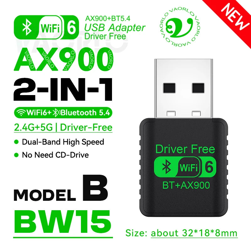 2 IN 1 WIFI6 AX900 USB WiFi Bluetooth 5.4 Wireless Adapter Dual Band 2.4G+5GHz 900Mbps Network Card Receiver Dongle For Win10/11 Oasis Select WIFI6 BT5.4 BW15