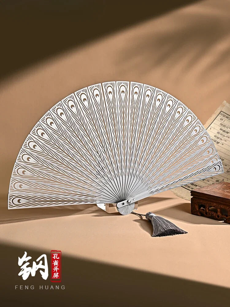 New Chinese Steel Gufeng Fan Hollowed Out Portable Self-defense Kung Fu Iron Fan Tai Chi Metal Stainless Steel Folding Fan Oasis Select
