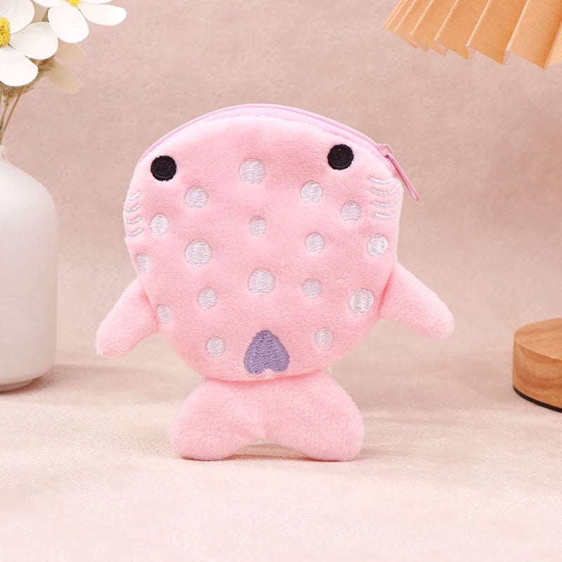 Cute Blue Shark Mini Whales Coin Purse Plush Zipper Coin Wallet Designer Women's Small Change Bag Key Earphone Pouch Oasis Select MR-05