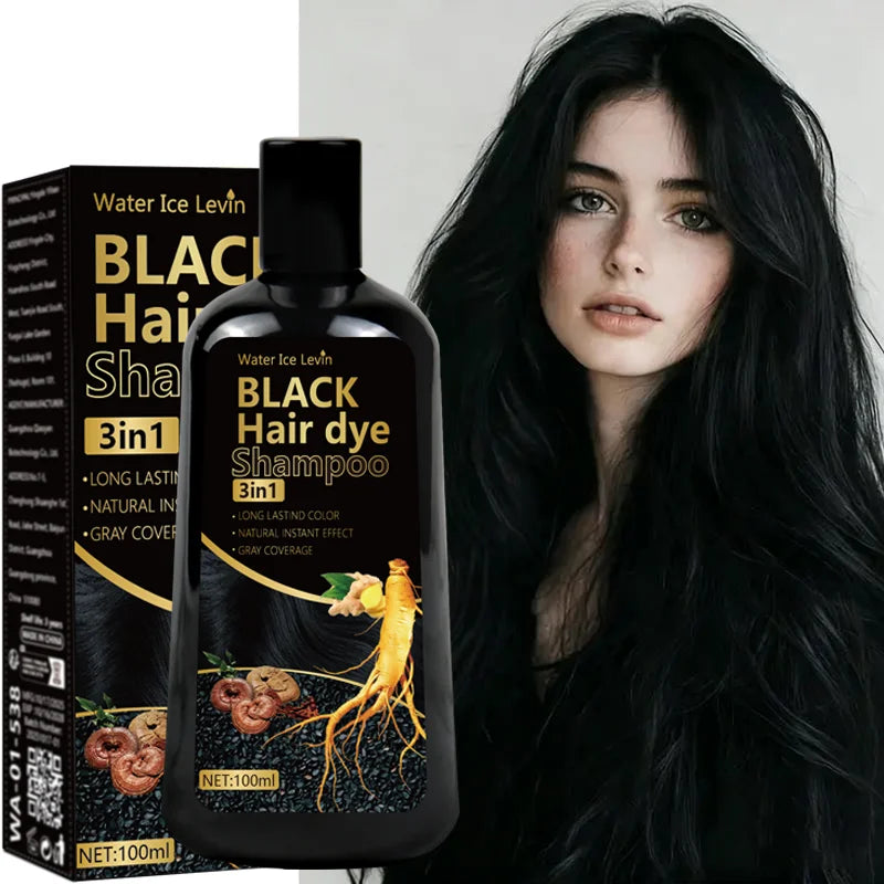 Black Hair Dye Shampoo 3in1 with Ginger & Biotin - Long Lasting Color & Gray Coverage for Vibrant Hair Oasis Select