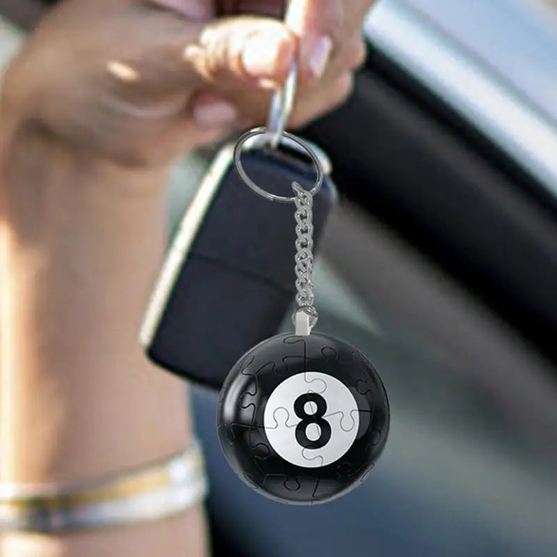 car Keychain 3D Jigsaw Puzzle Ball Black 8 Ball Puzzle Sphere Keychain Bag Pendant for Billiards Enthusiasts Backpack Accessory Oasis Select