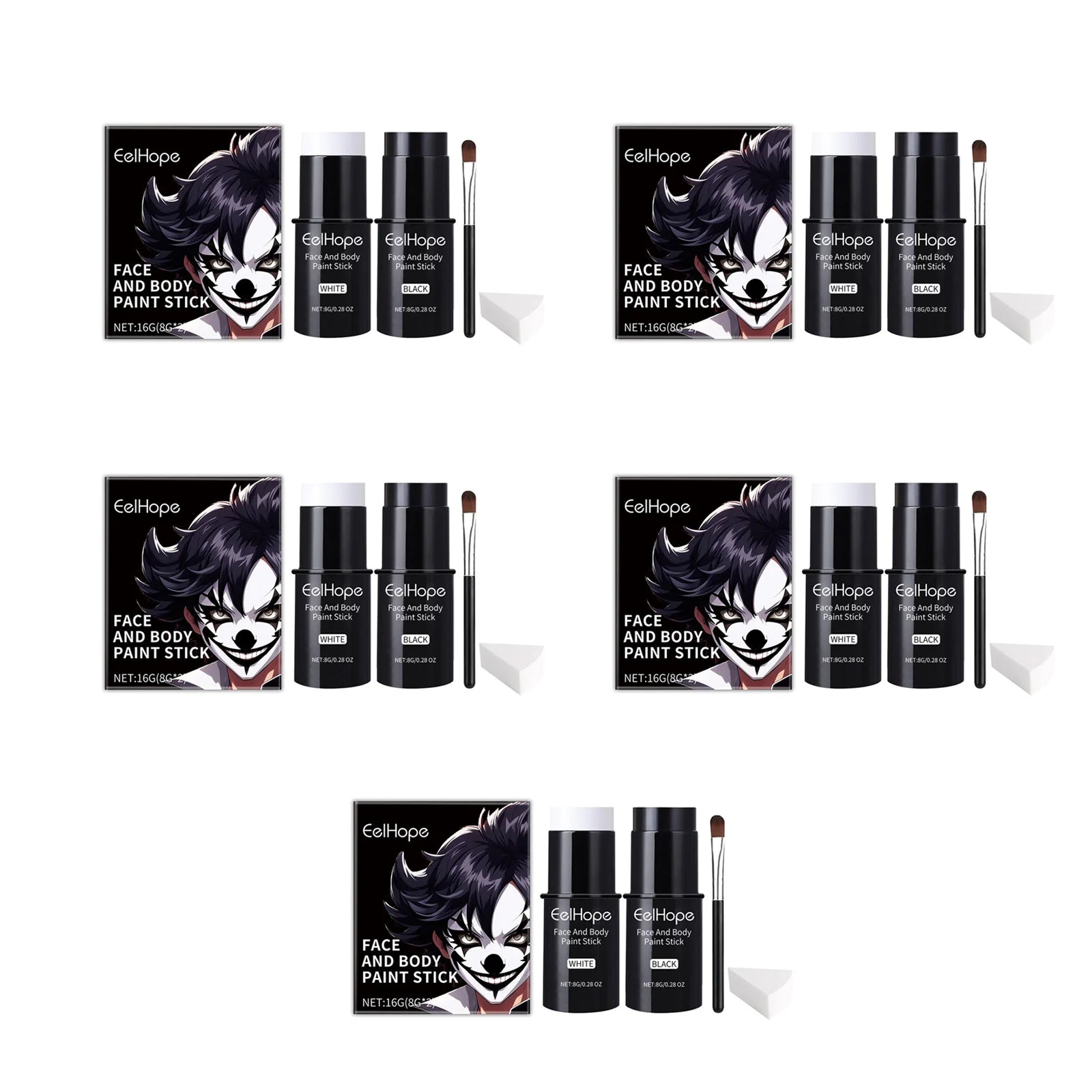 Black & White Face Body Paint Kit – Halloween & Cosplay Set Face & Body Paint Kit Oasis Select 5sets boxed