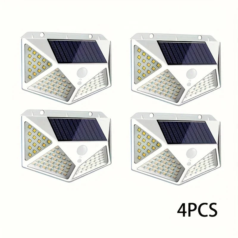 1PC Solar Light Outdoor 100 LED Wall Lamp PIR Motion Sensor Lamp Waterproof Stairs Lights for Courtyard Garden Street Decoration Oasis Select 100LED White 4PCS
