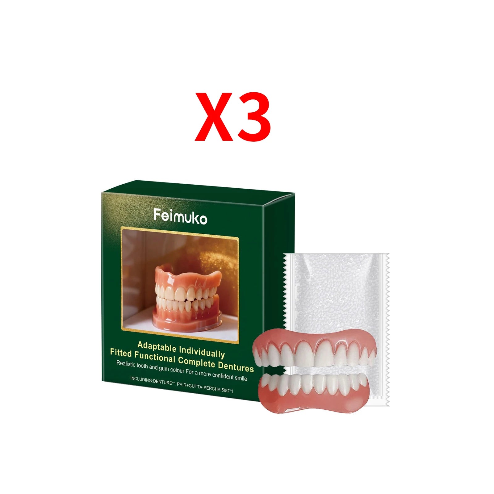 False Teeth Silicone Upper Lower Veneers Denture Sets Natural Beautiful Look Functional Complete Dentures Fake Tooth Care Oasis Select 3pcs