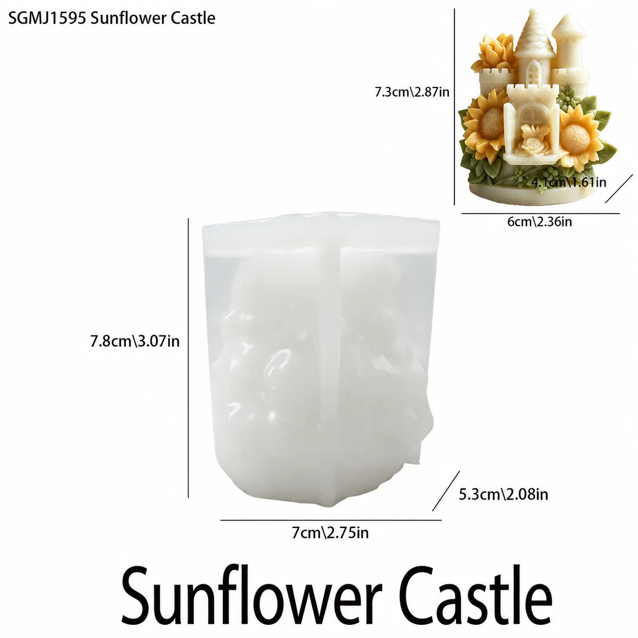 3D Sunflower Castle Silicone Mold Reusable Handmade Mold for DIY Aromatherapy Candle Plaster Home Decor Crafts Oasis Select Beige Green Yellow