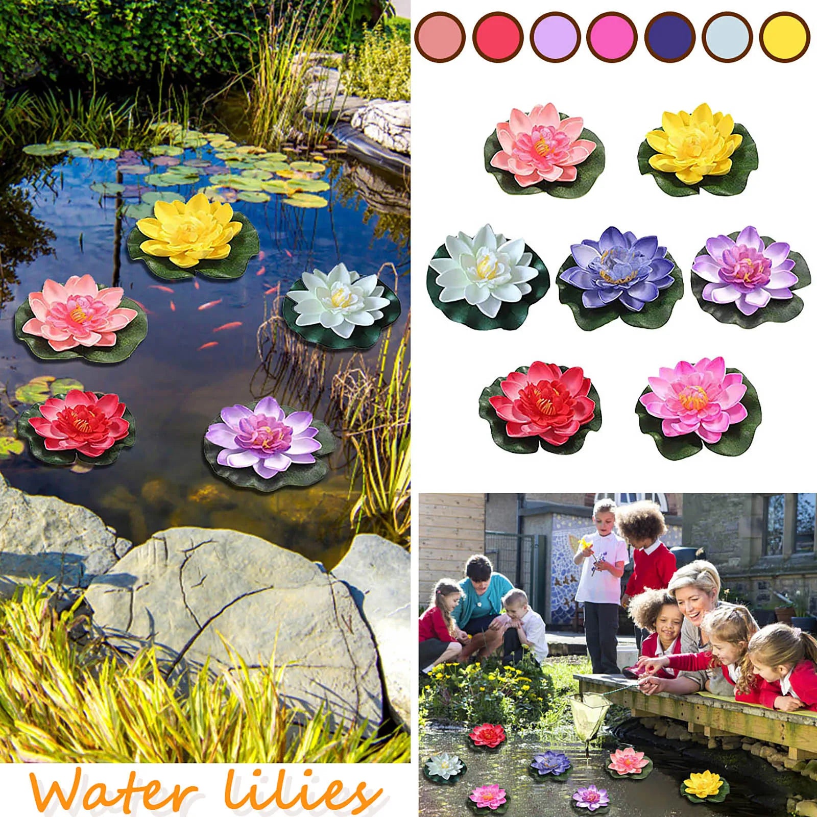 7-Pack Floating Artificial Lotus Water Lily Flowers – 7 Colors Floating Artificial Flowers Oasis Select