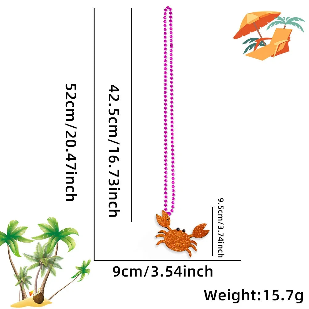 Summer Beach Party Necklace Tropical Charms for Hawaiian Themed Mardi Gras Plastic Beads - Flamingo Crab Oasis Select A