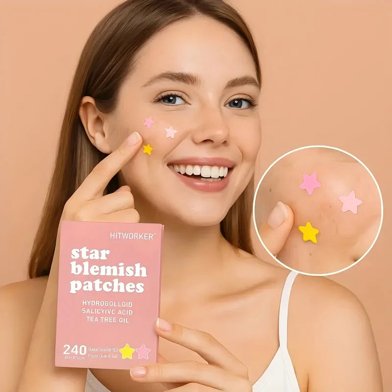 240 star shaped facial stickers, hydrogel acne stickers, suitable for all skin types, pink and yellow star shaped design Oasis Select