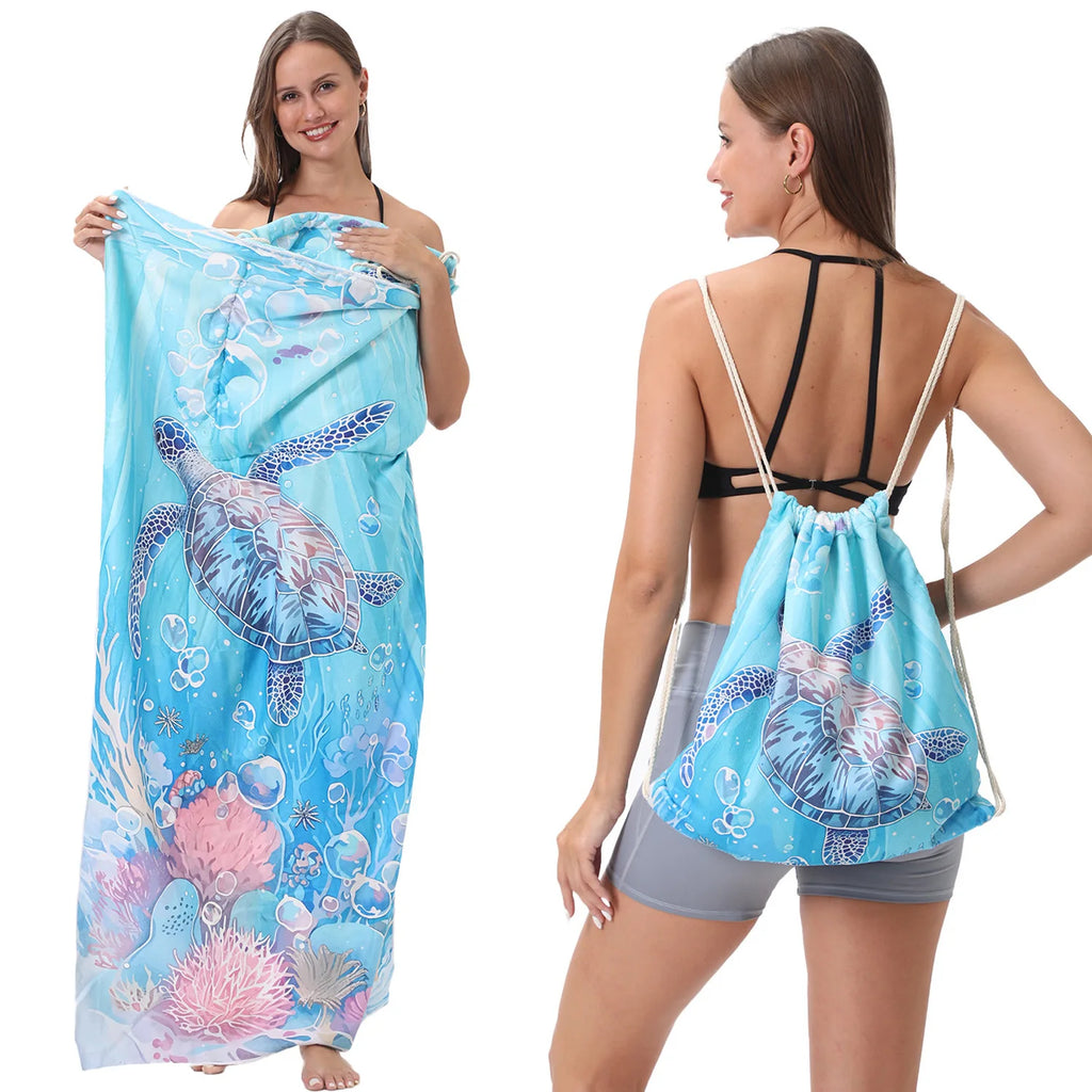 2-in-1 Multifunctional Foldable Beach Towel Printed Bath Towel Integrated Beach Towel Bag for Storage Oasis Select 9 70X140cm