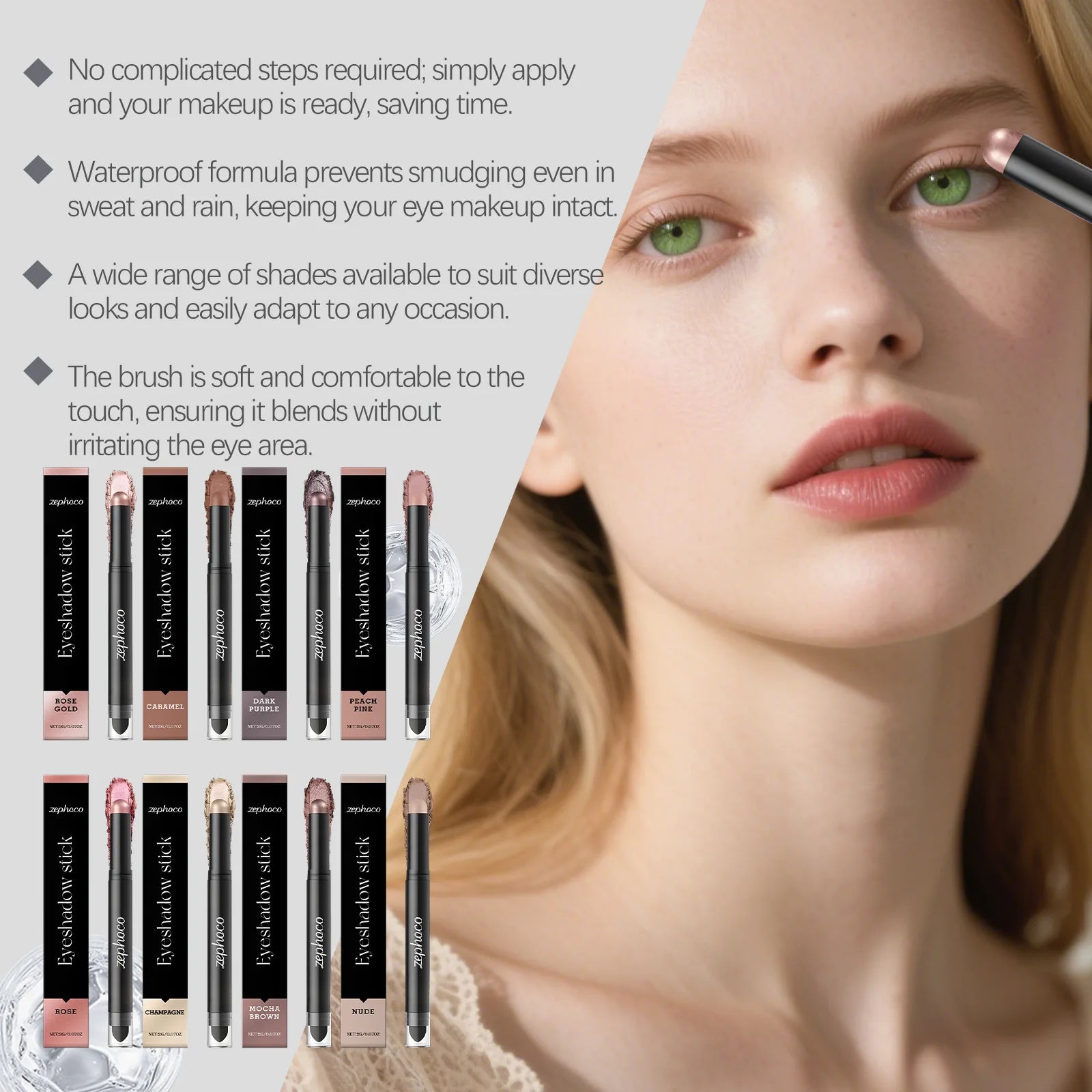 Zephoco Shimmer Eyeshadow Stick – Long-Wear, No Fallout