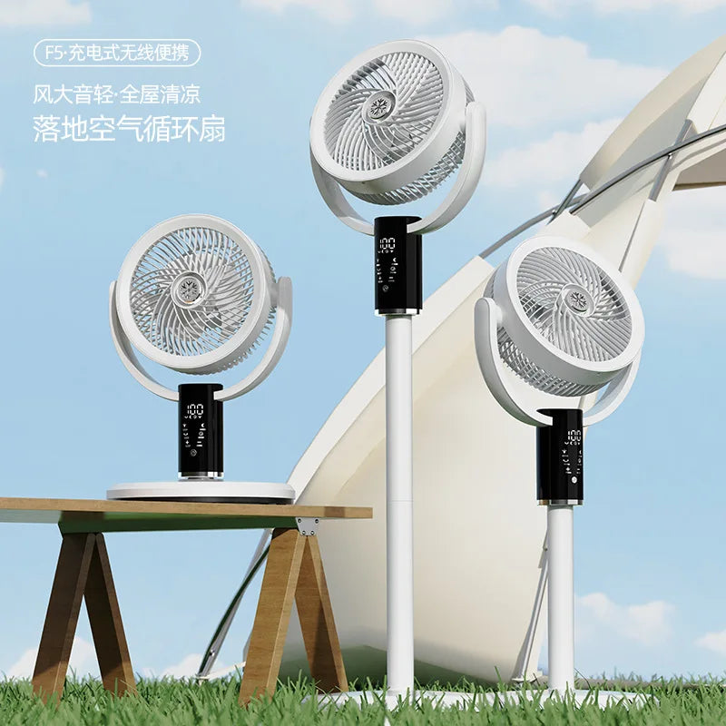 USB Oscillating Floor Fan – Remote, 8 Speeds, LED & Battery