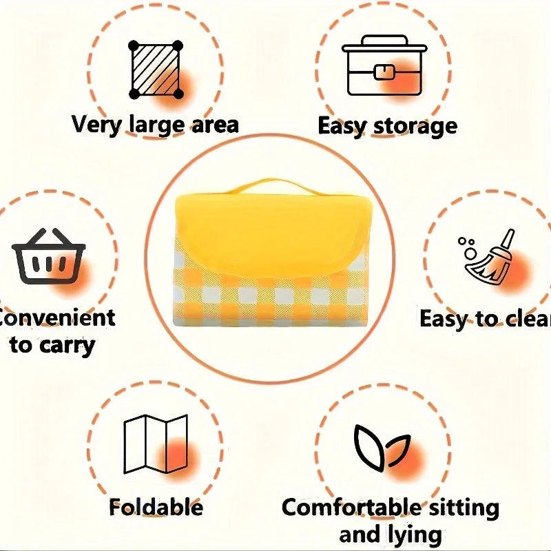 Sand Protection Picnic Blanket Yellow and White Checkered Design with Outdoor Picnic Mat Foldable Durable Non-Woven Fabric Oasis Select