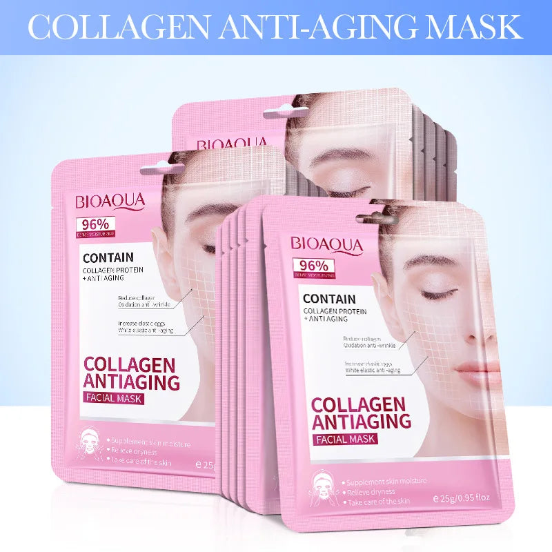 BIOAQUA 10-Pack Hyaluronic Acid Retinol Collagen Face Masks Facial Sheet Mask Oasis Select Collagen10p