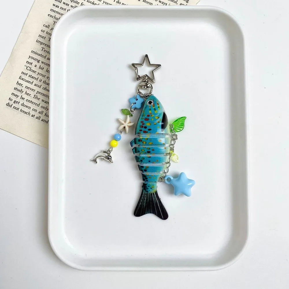 New Plastic Fish Keychain Multi Jointed Simulation Fish Hook Key Chain Backpack Pendant Gifts Oasis Select C 13cm
