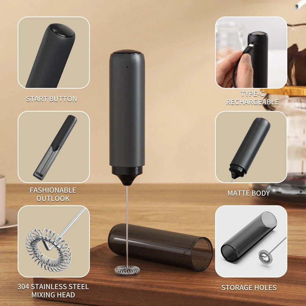 GUOHE Electric Milk Frother USB-C Rechargeable Silent Whisk