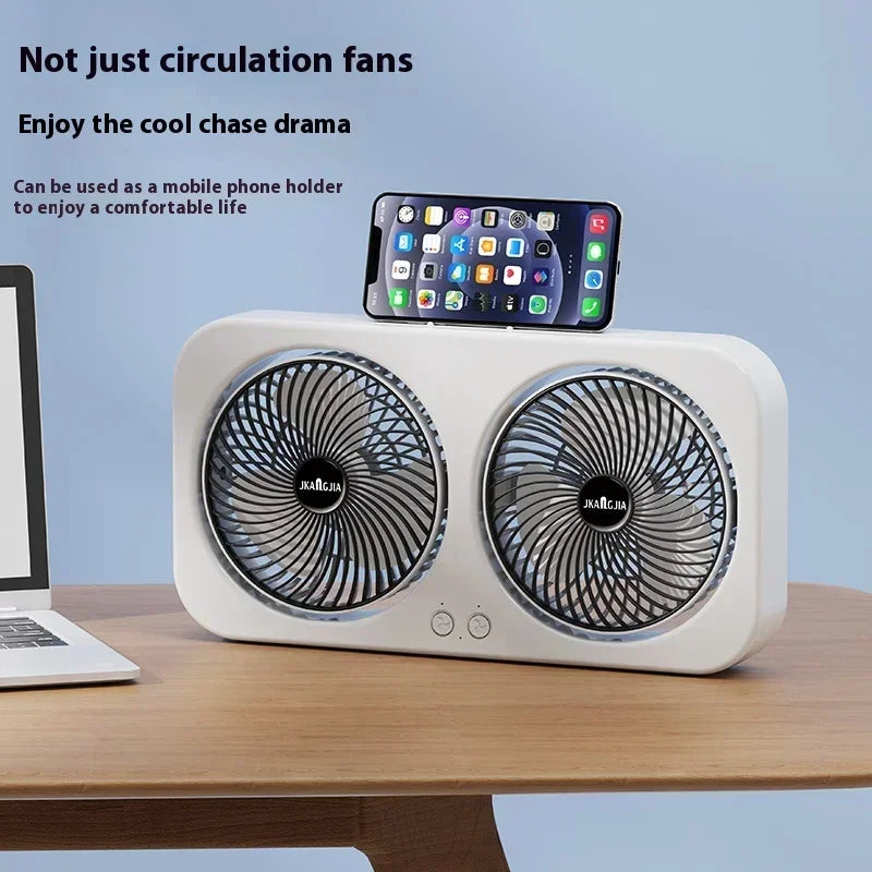 Dual Head Wall Mountable Desk Fan USB Rechargeable 3 Speed Quiet Portable with Large Battery for Living Room Office Dorm Oasis Select