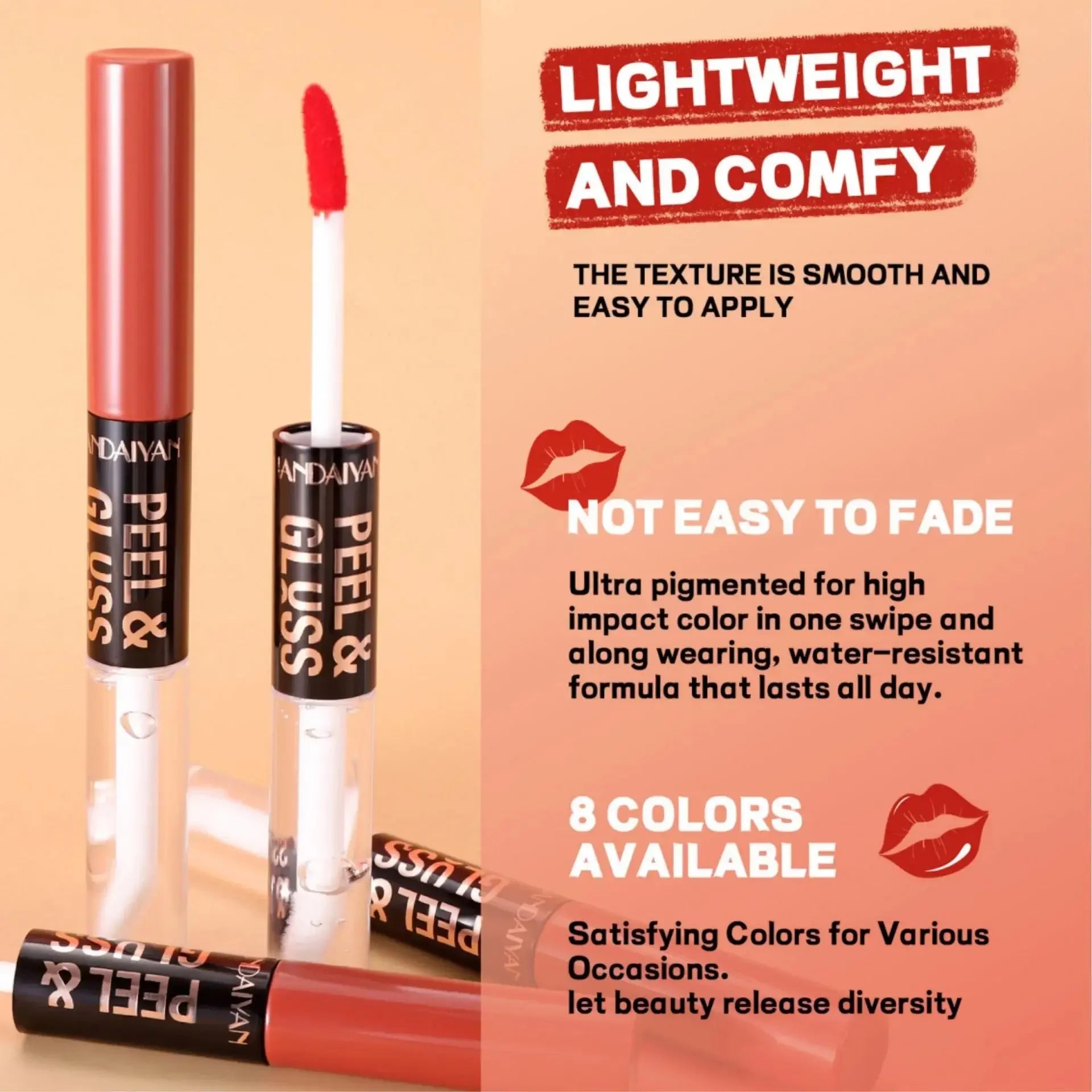 HANDAIYAN 2-in-1 Peel-Off Matte Lip Stain & Mirror Lip Gloss