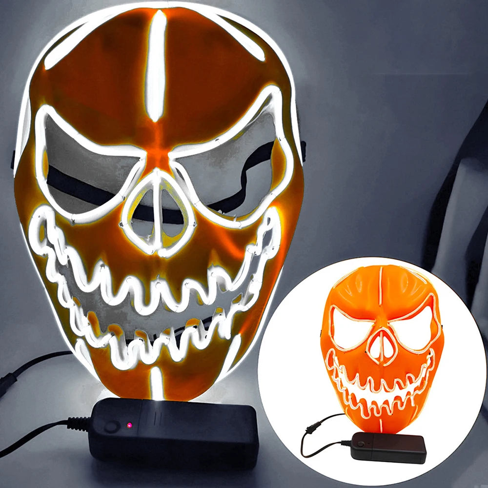 1PC Creative Halloween Party Costumes Accessories Devil LED Horror Masks Pumpkin Head Mask Scary Cosplay Props for Adult Oasis Select White