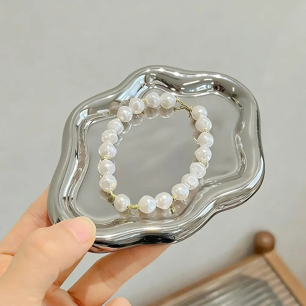 Simple Jewelry Storage Tray Creative White/silver Storage Tray Decorative Ornaments Electroplated Jewelry Tray Oasis Select