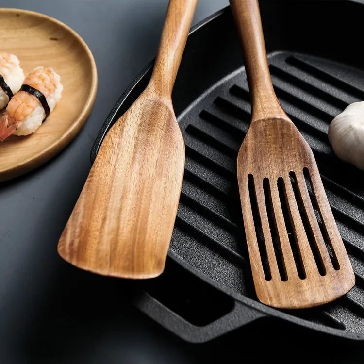 2-Piece Wooden Japanese Spatula Set – Non-Stick & Heat Safe Wooden Kitchen Utensil Set Oasis Select